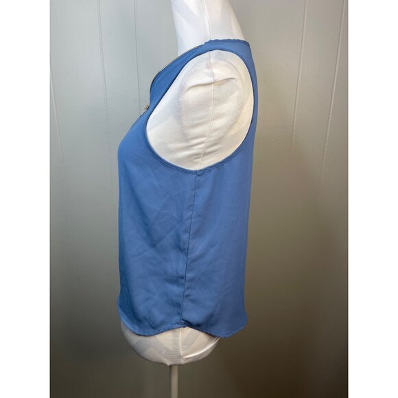 Ambiance Zip Neck Sleeveless Blouse Cornflower Blue Size Small - Picture 3 of 9